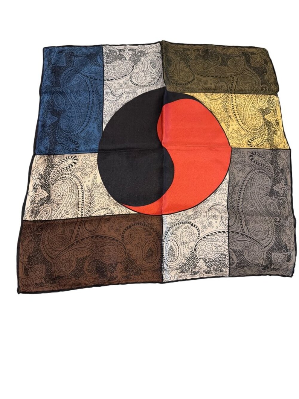 Vintage Silk Scarf Handkerchief Pocket Square Colorblock Geometric Italy 16.5"